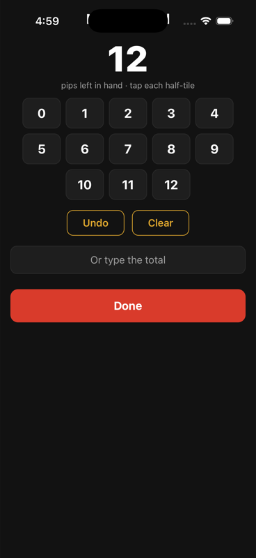 Train Count tile calculator: tap each half-tile to add up the pips left in a hand